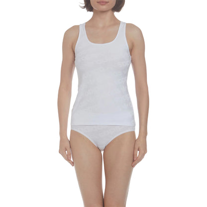 White - Front - Adidas Womens-Ladies All Over Logo Cotton Vest Top