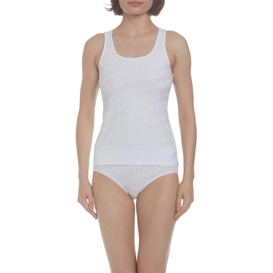 White - Front - Adidas Womens-Ladies All Over Logo Cotton Vest Top