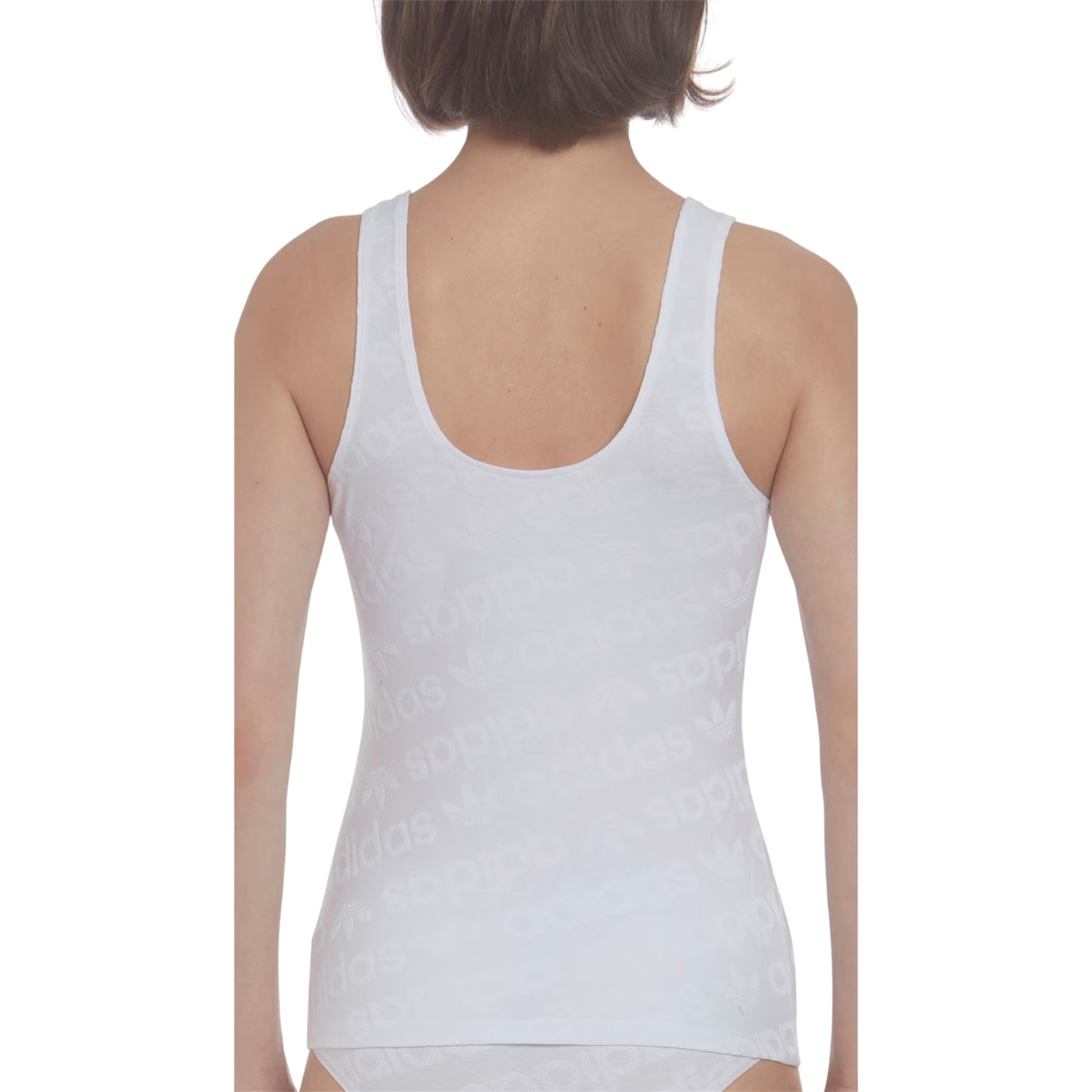 White - Back - Adidas Womens-Ladies All Over Logo Cotton Vest Top