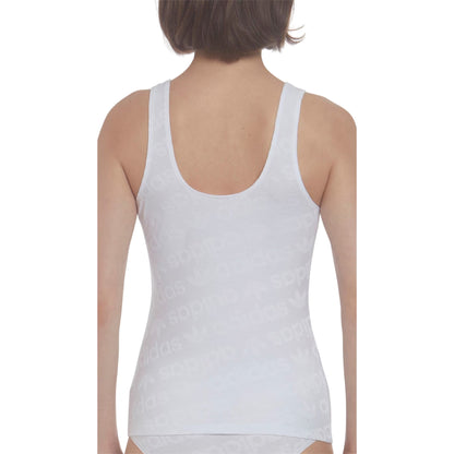 White - Back - Adidas Womens-Ladies All Over Logo Cotton Vest Top