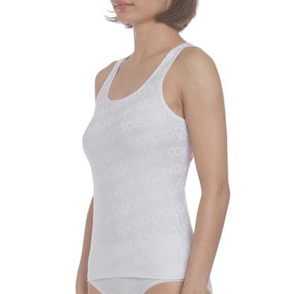 White - Side - Adidas Womens-Ladies All Over Logo Cotton Vest Top