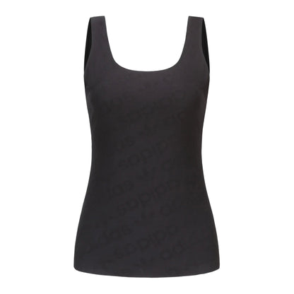 Black - Front - Adidas Womens-Ladies All Over Logo Cotton Vest Top