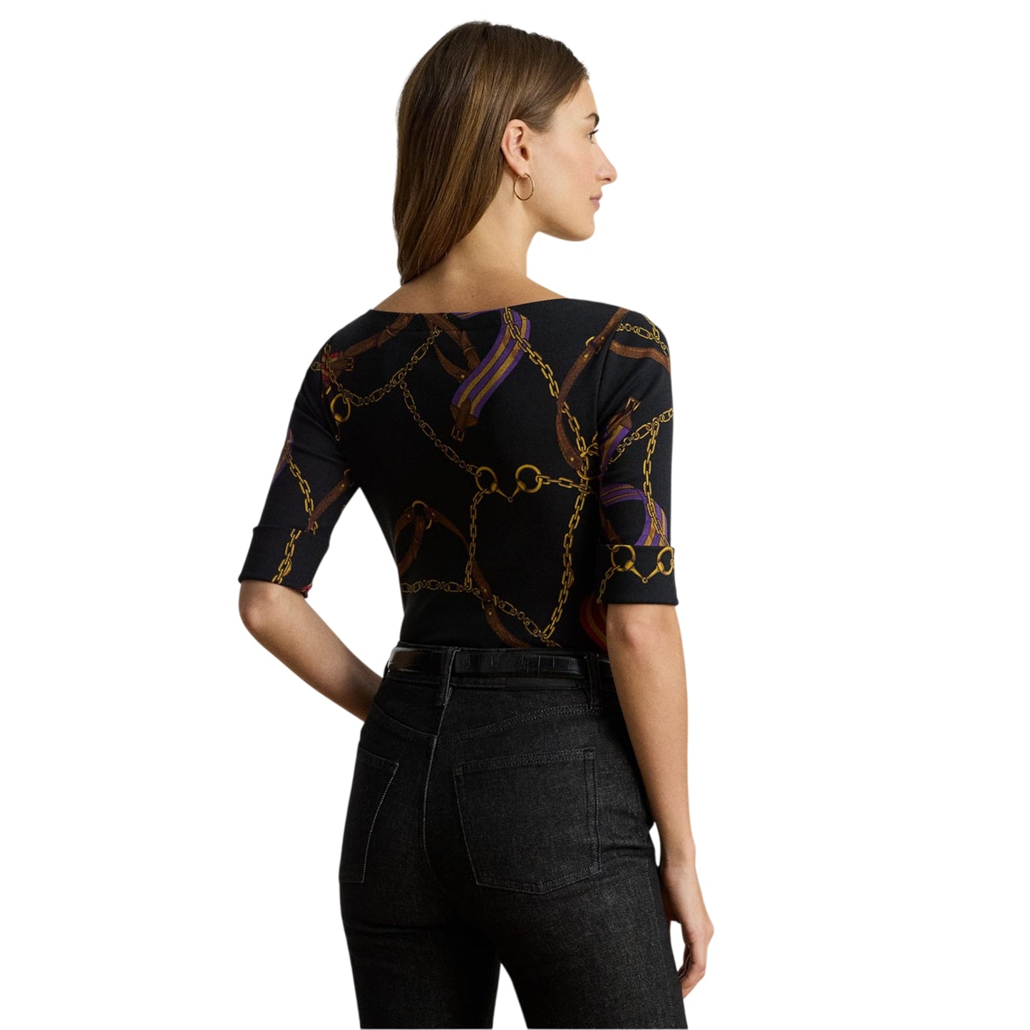 Black - Back - Ralph Lauren Womens-Ladies Judy Boat Neck Short-Sleeved T-Shirt