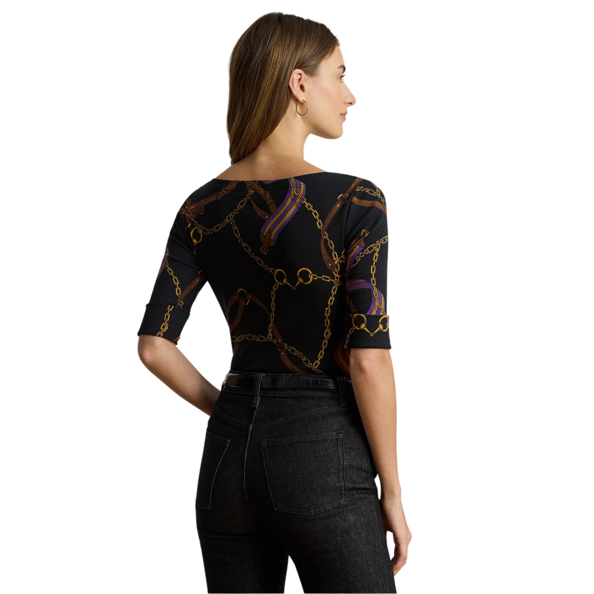 Black - Back - Ralph Lauren Womens-Ladies Judy Boat Neck Short-Sleeved T-Shirt