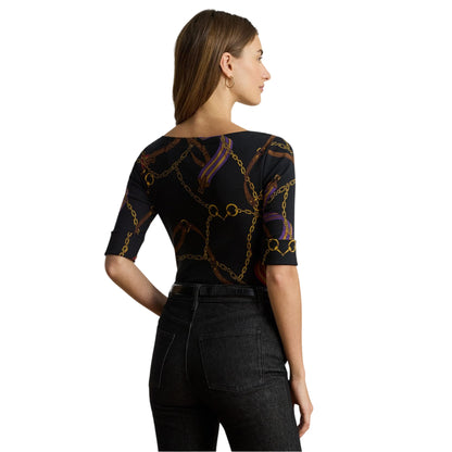 Black - Back - Ralph Lauren Womens-Ladies Judy Boat Neck Short-Sleeved T-Shirt