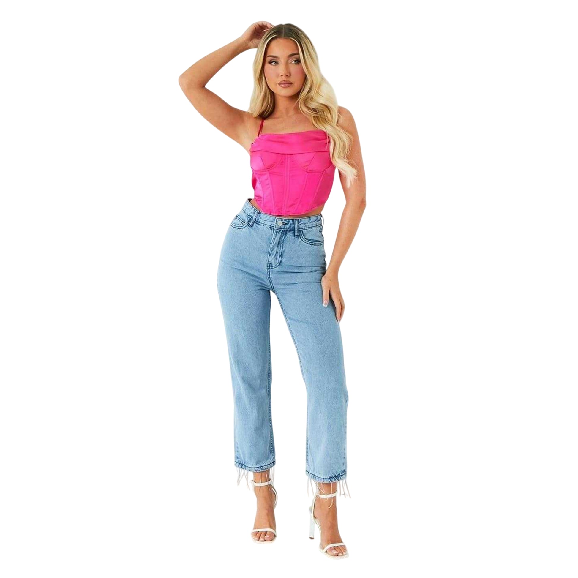 Pink - Back - Missy Empire Womens-Ladies Exposed Seams Satin Corset Top