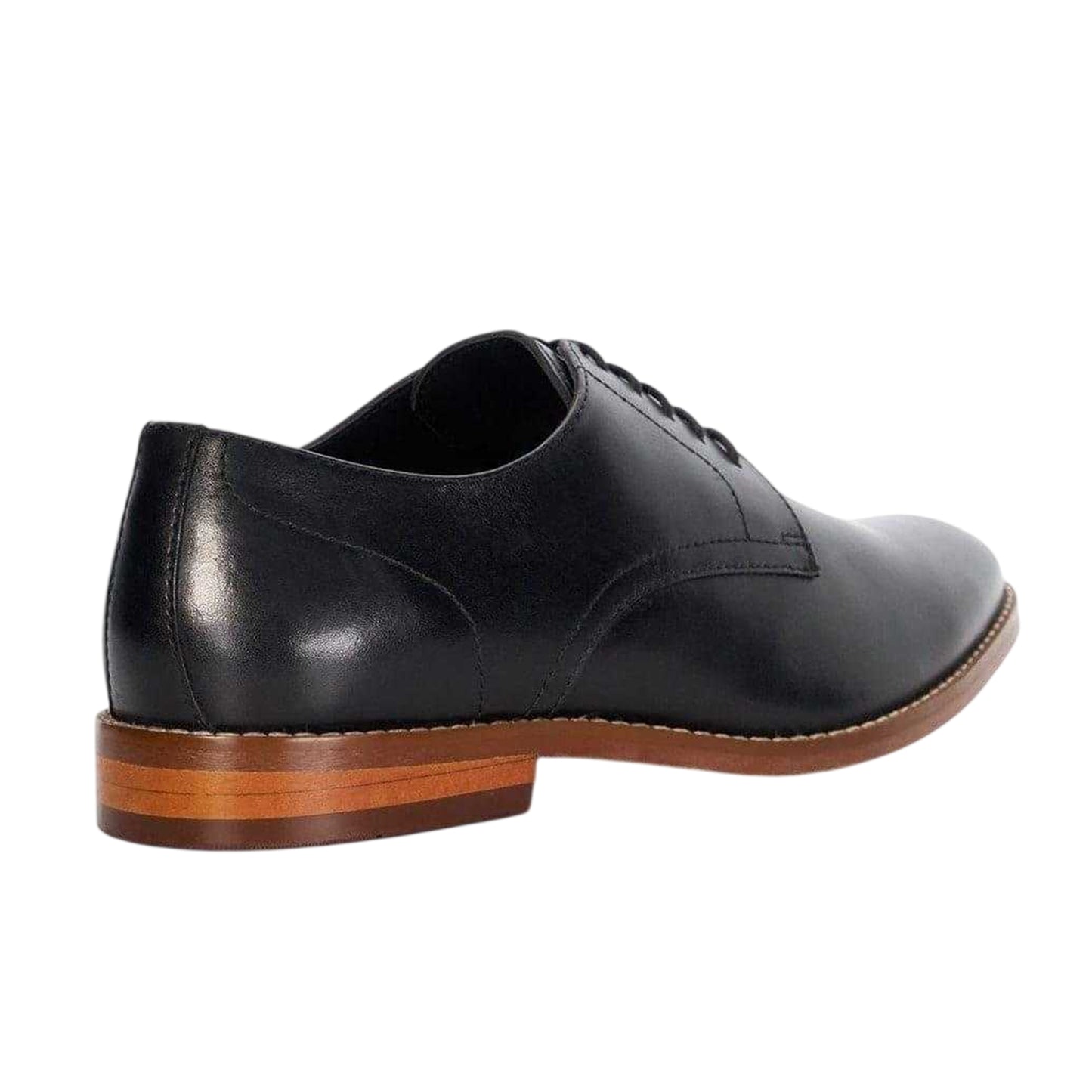 Black - Back - Dune London Mens Solomon Leather Stack Heel Derby Shoes