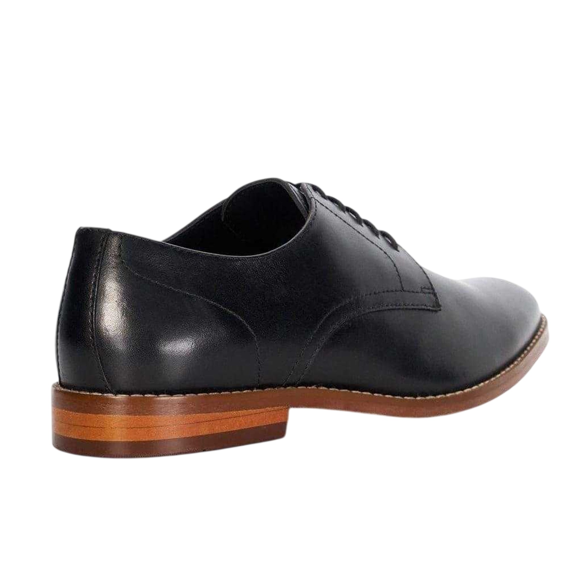Black - Back - Dune London Mens Solomon Leather Stack Heel Derby Shoes