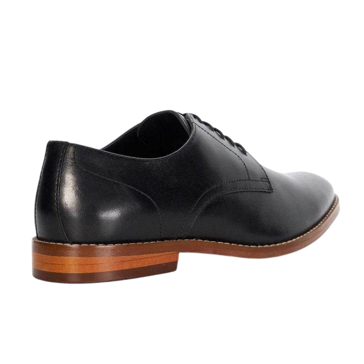 Black - Back - Dune London Mens Solomon Leather Stack Heel Derby Shoes