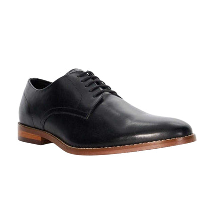 Black - Side - Dune London Mens Solomon Leather Stack Heel Derby Shoes
