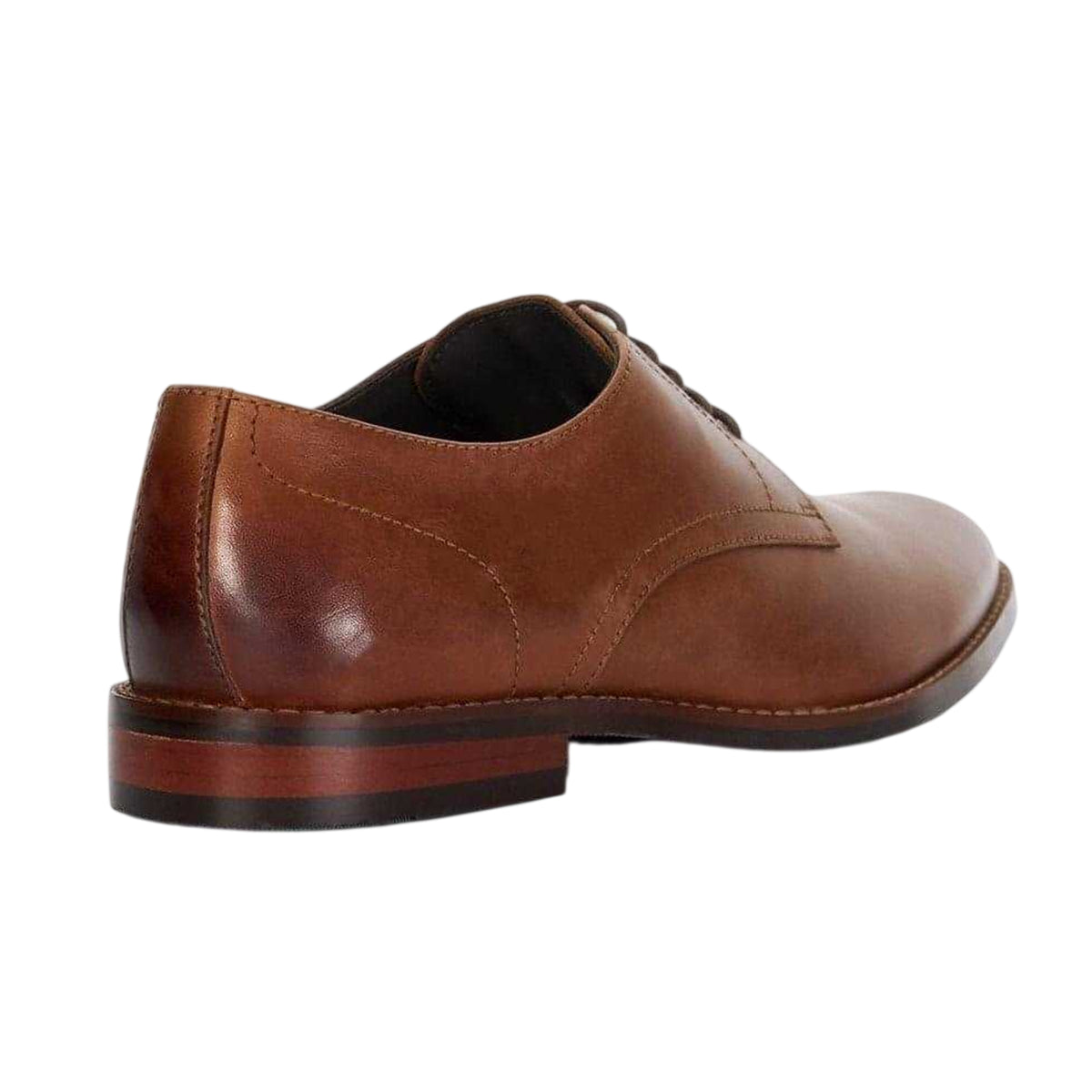 Tan - Back - Dune London Mens Solomon Leather Stack Heel Derby Shoes