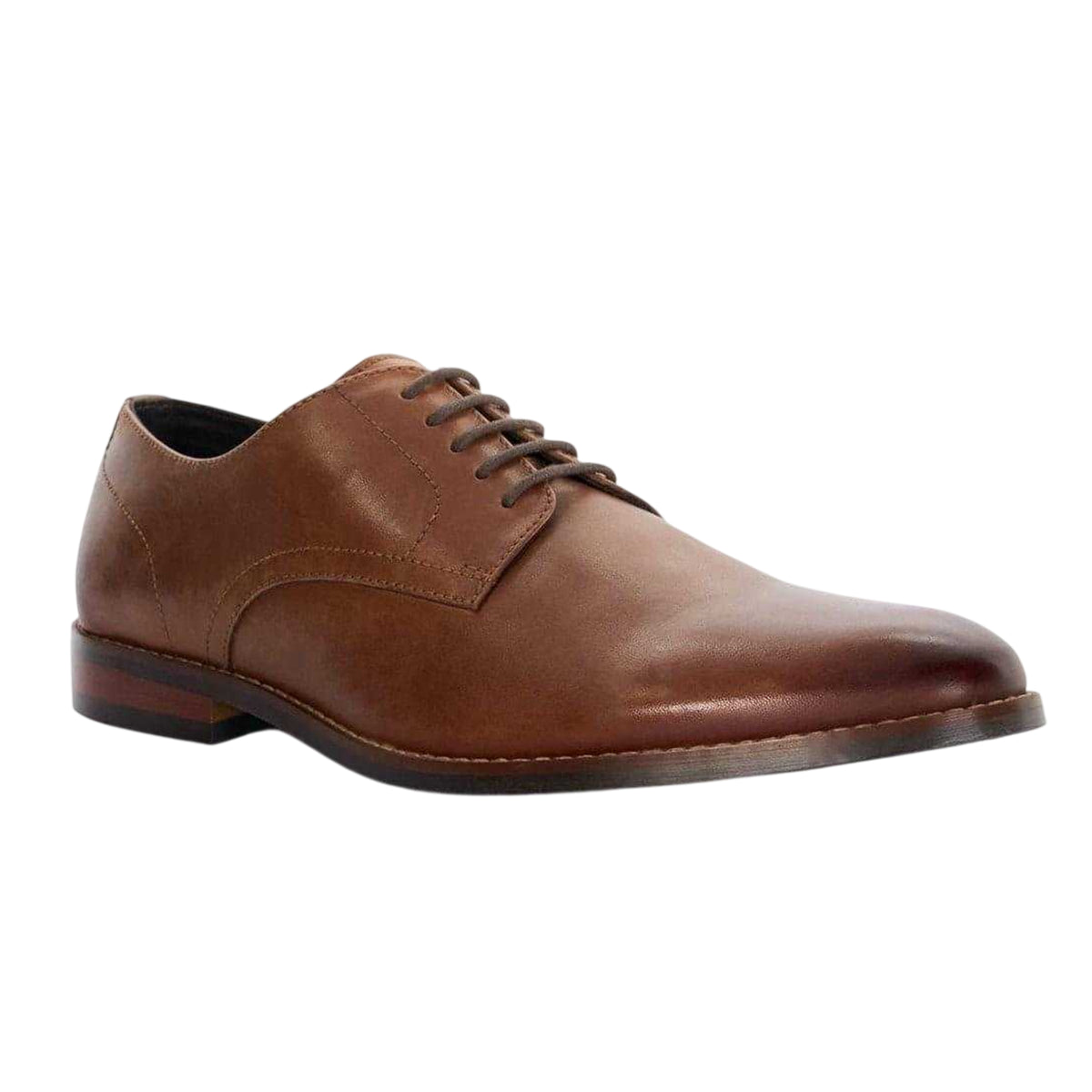 Tan - Side - Dune London Mens Solomon Leather Stack Heel Derby Shoes