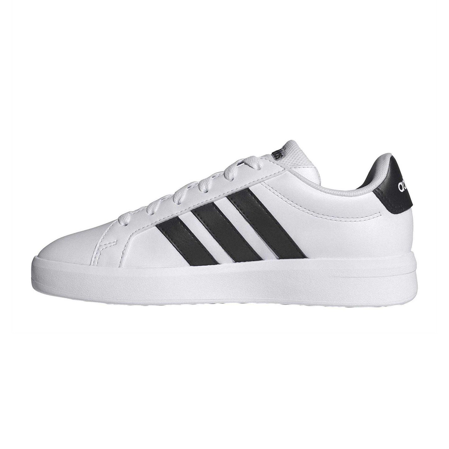 White-Black - Side - Adidas Womens-Ladies Grand Court 2.0 Flat Trainers