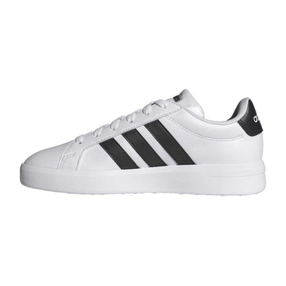 White-Black - Side - Adidas Womens-Ladies Grand Court 2.0 Flat Trainers