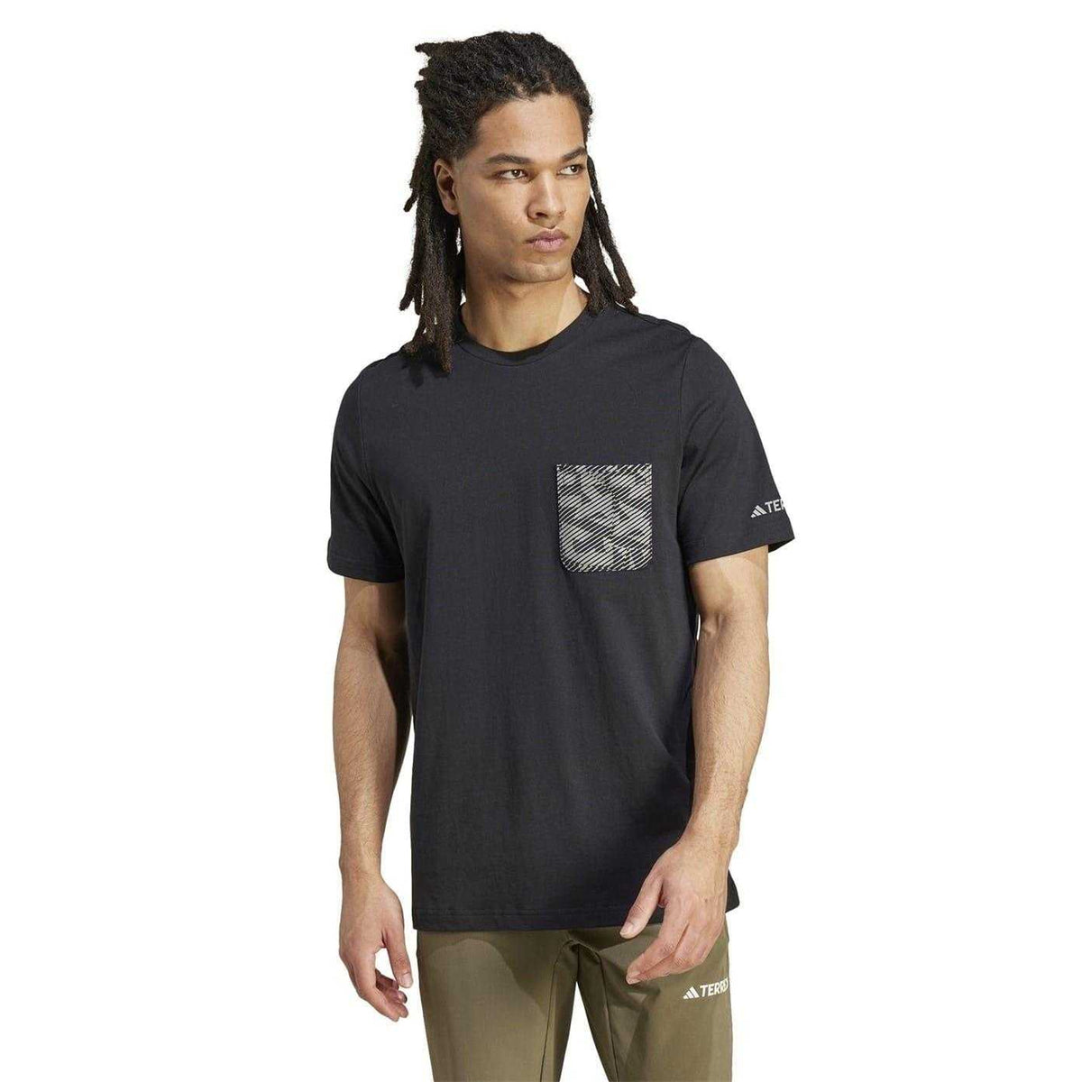 Black - Side - Adidas Mens Puzzle Cotton Pocket T-Shirt