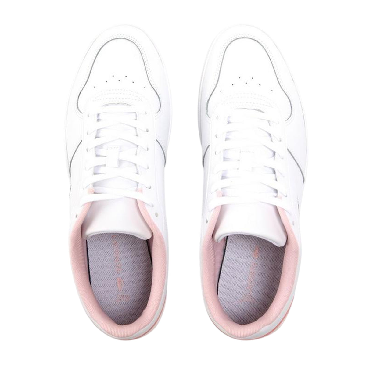 White-Pink - Side - Lacoste Womens-Ladies T-Clip Leather Low Cut Flat Trainers