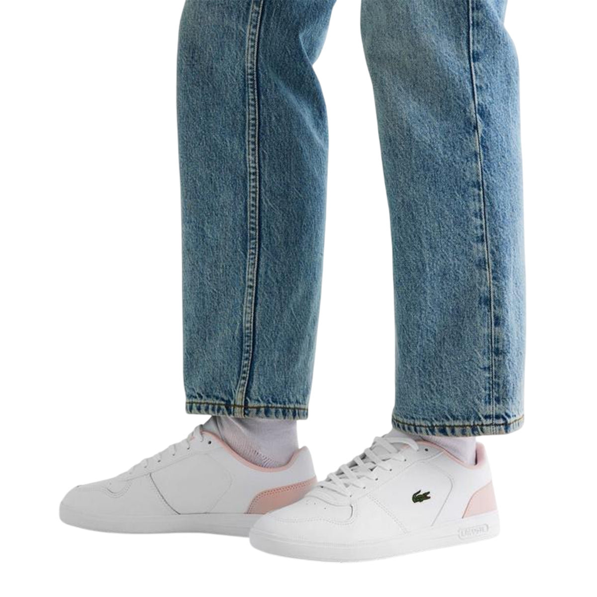 White-Pink - Lifestyle - Lacoste Womens-Ladies T-Clip Leather Low Cut Flat Trainers