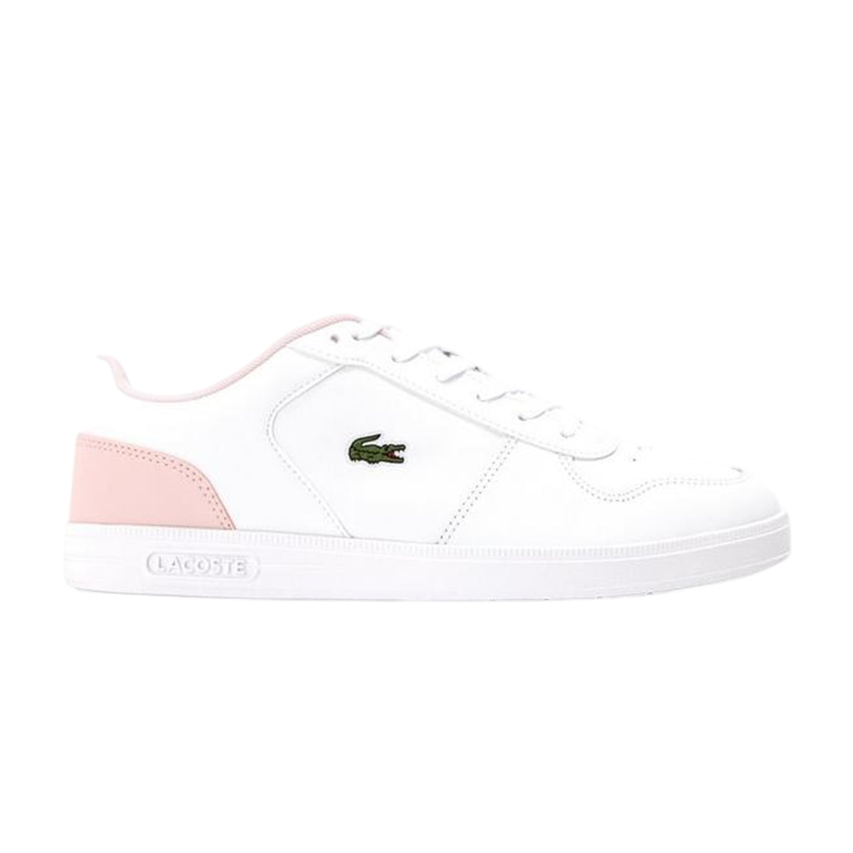 White-Pink - Front - Lacoste Womens-Ladies T-Clip Leather Low Cut Flat Trainers