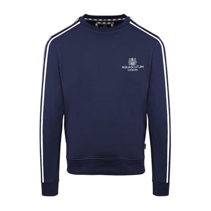 Navy - Front - Aquascutum Mens Stripe Detail Crew Neck Long-Sleeved Sweatshirt
