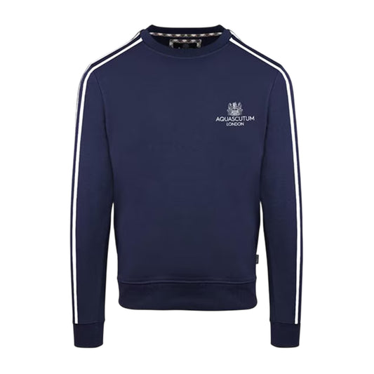 Navy - Front - Aquascutum Mens Stripe Detail Crew Neck Long-Sleeved Sweatshirt