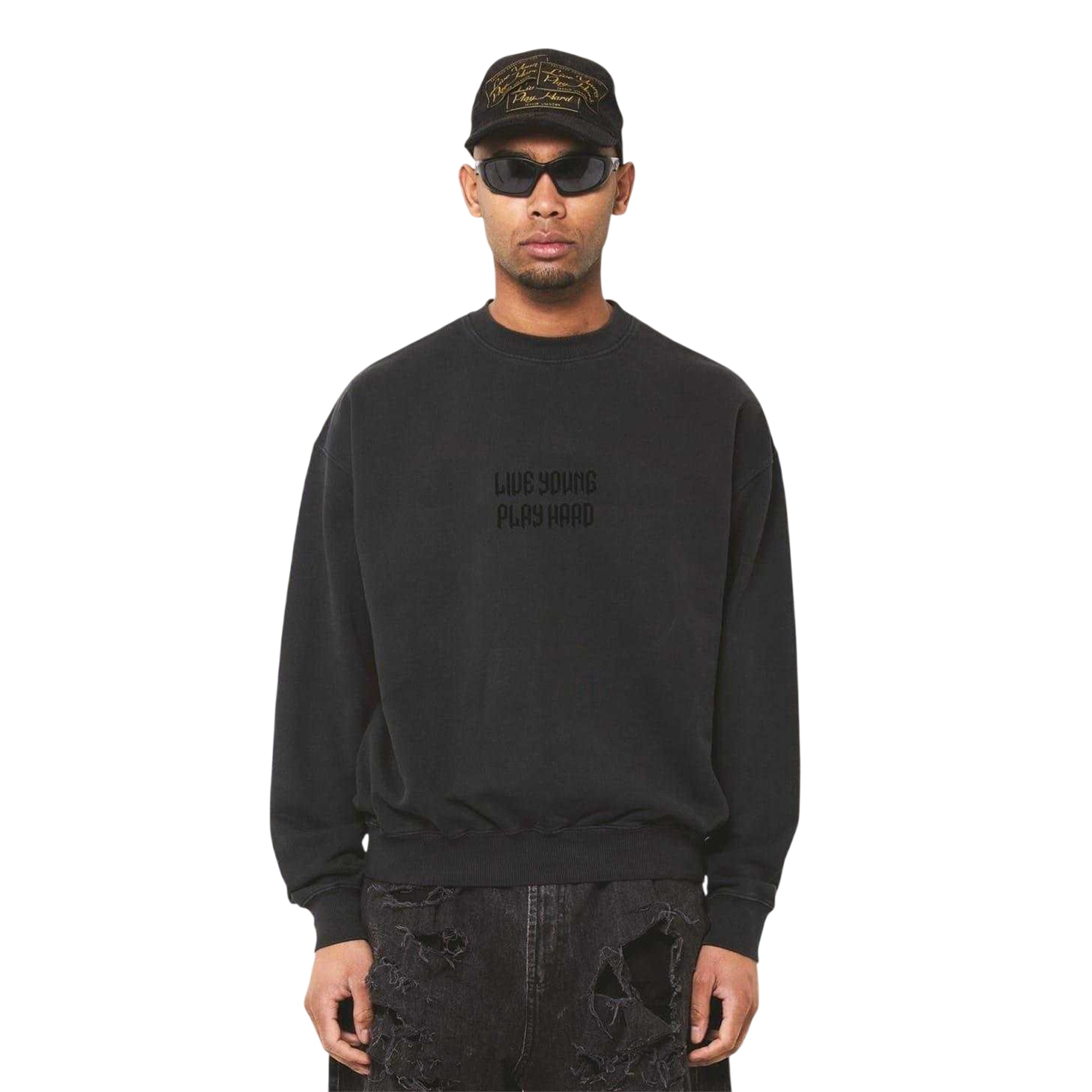 Black - Side - LY Mens Punk Crew Neck Long-Sleeved Sweatshirt