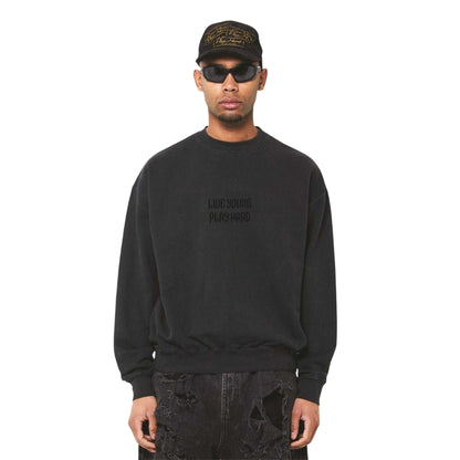 Black - Side - LY Mens Punk Crew Neck Long-Sleeved Sweatshirt