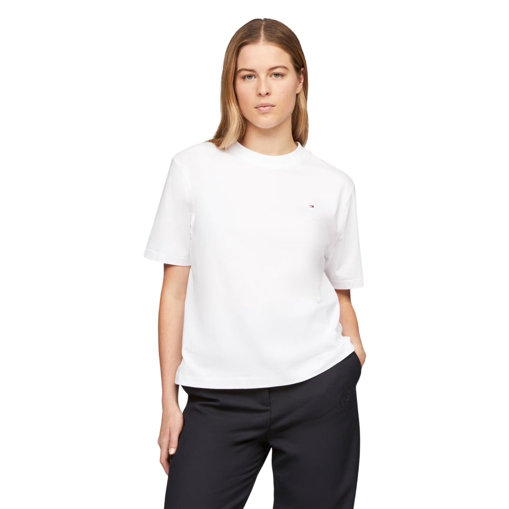 Ecru - Back - Tommy Hilfiger Womens-Ladies Logo Interlock Boxy T-Shirt