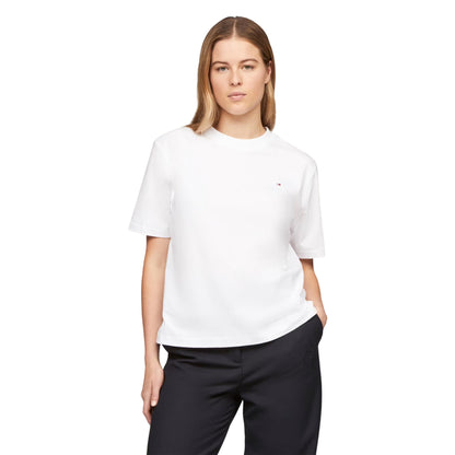 Ecru - Back - Tommy Hilfiger Womens-Ladies Logo Interlock Boxy T-Shirt