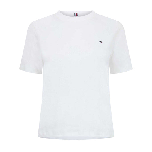 Ecru - Front - Tommy Hilfiger Womens-Ladies Logo Interlock Boxy T-Shirt