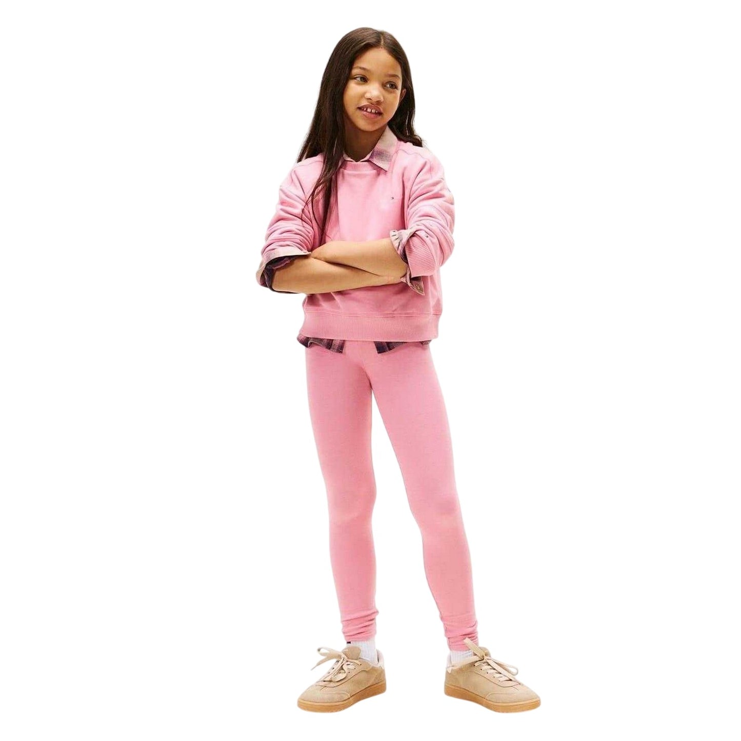 Pink - Front - Tommy Hilfiger Childrens-Kids Sweatshirt & Jogging Bottoms