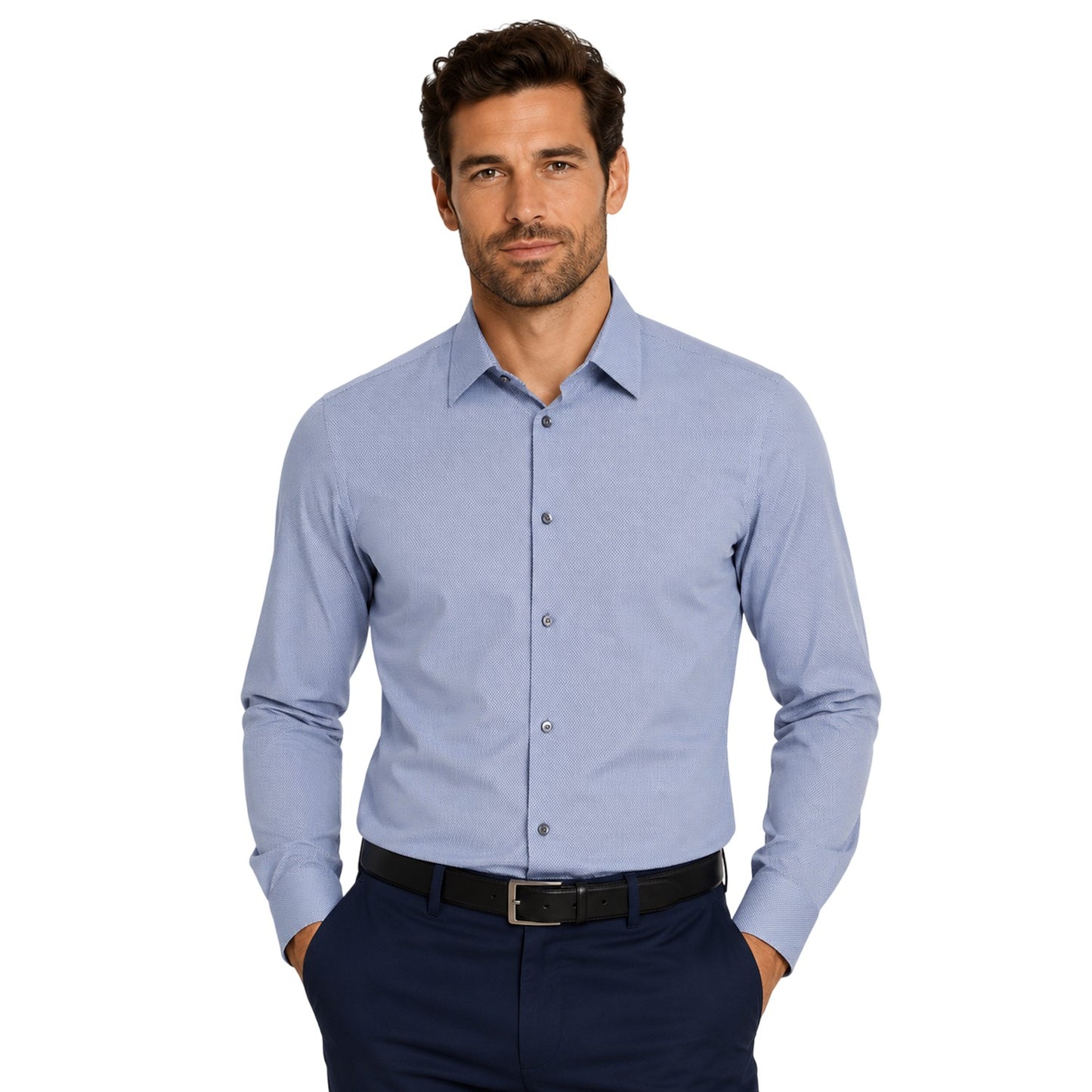 Dark Blue - Back - Boss Mens P-Hank S Cotton Kent Collar Shirt