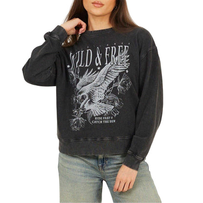 Black - Front - Brave Soul Womens-Ladies Wild & Free Sweatshirt