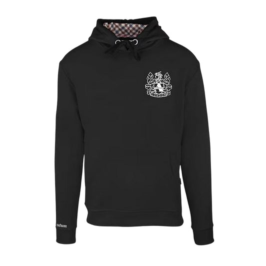 Black - Front - Aquascutum Mens London Embroidered Logo Hooded Sweatshirt