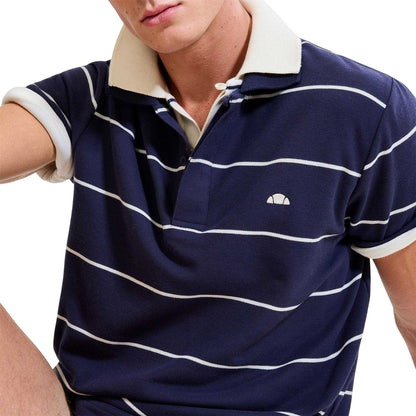 Navy - Side - Ellesse Mens Cimetta Striped Polo Shirt