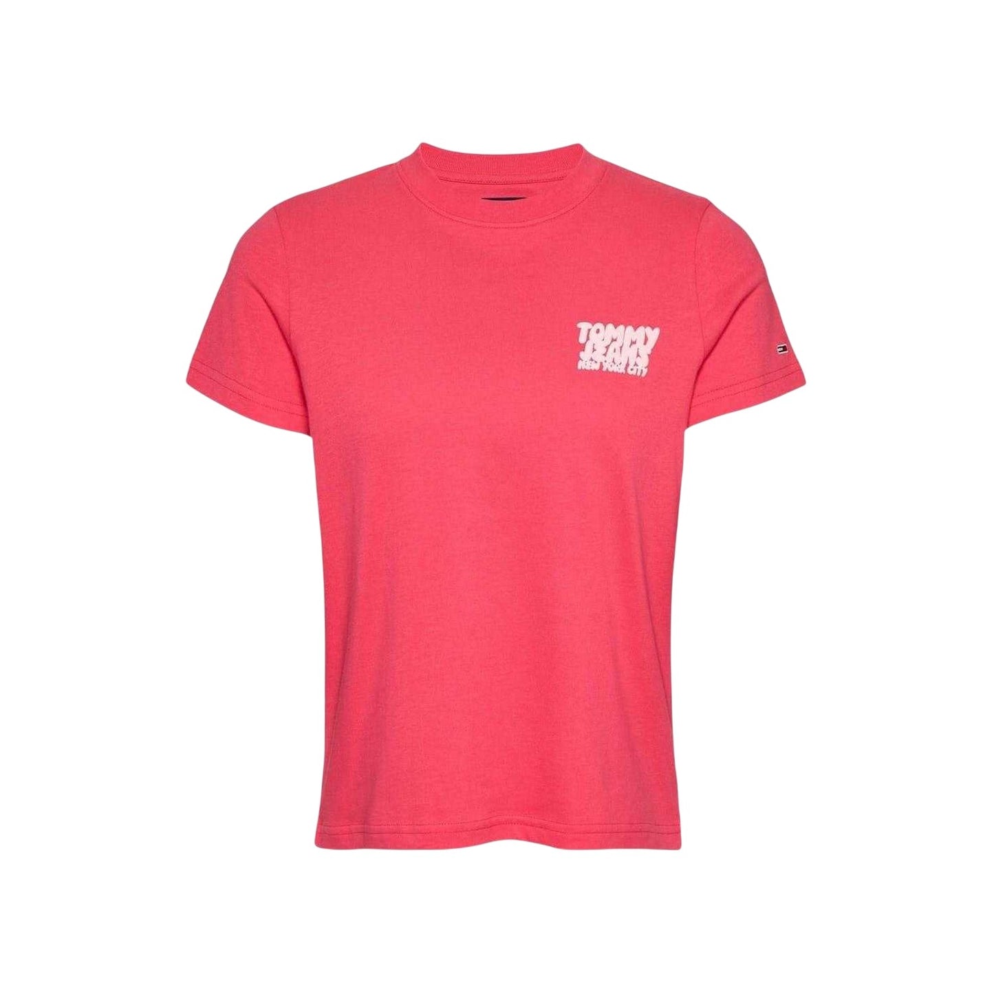 Pink - Front - Tommy Jeans Womens-Ladies Lettering Crew Neck Regular T-Shirt
