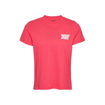 Pink - Front - Tommy Jeans Womens-Ladies Lettering Crew Neck Regular T-Shirt