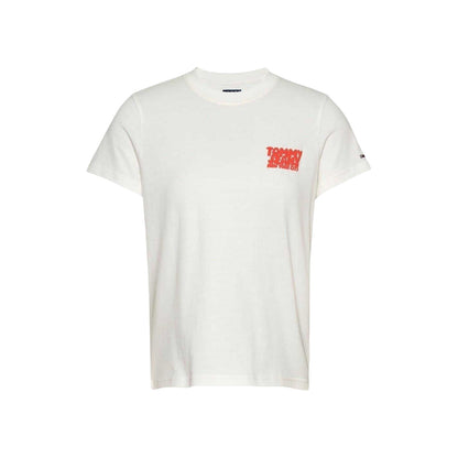 Ecru - Front - Tommy Jeans Womens-Ladies Lettering Crew Neck Regular T-Shirt