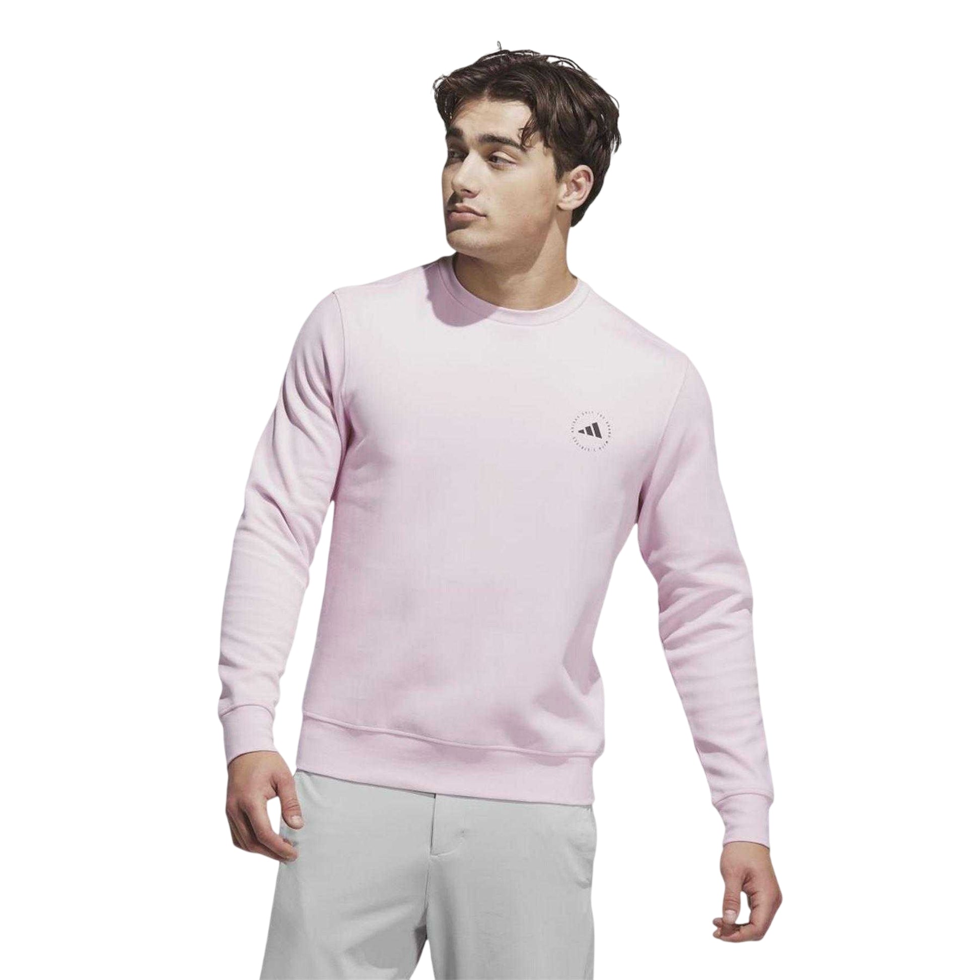 Pink - Side - Adidas Mens Core Logo Crew Neck Sweatshirt