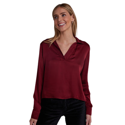 Sangria - Front - Bella Dahl Womens-Ladies Satin V Neck Long-Sleeved Sweatshirt