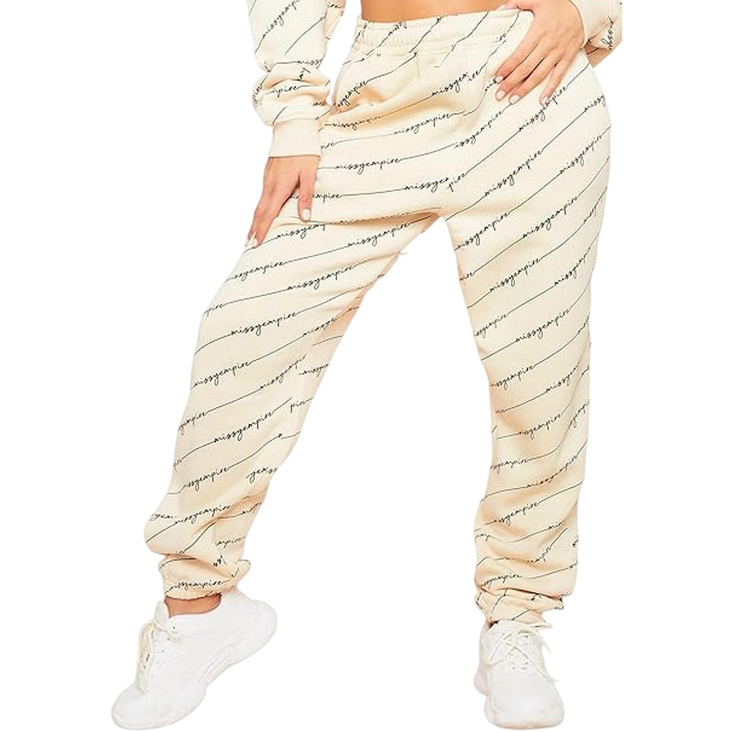 Cream - Front - Missy Empire Womens-Ladies Slogan Relaxed Fit Jogging Bottoms