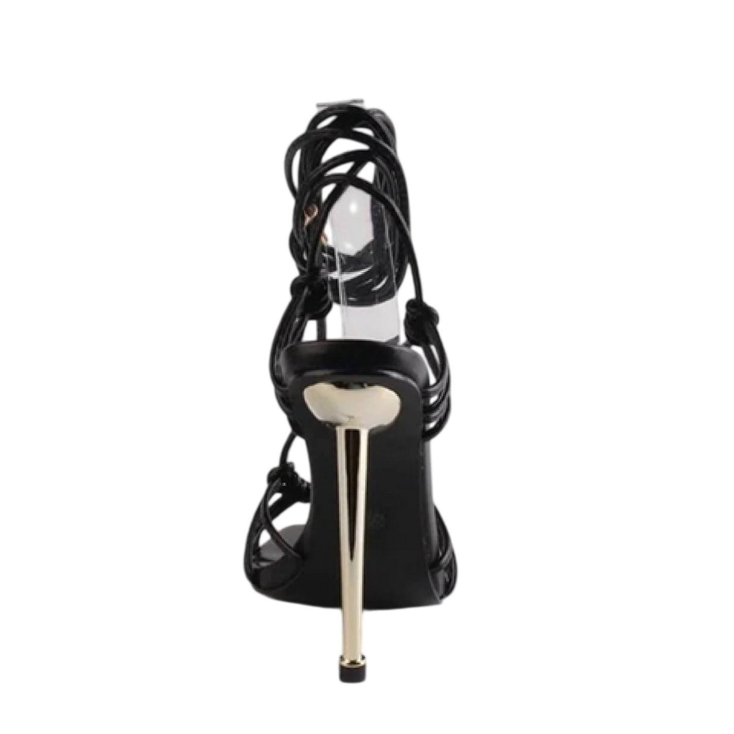 Black - Back - Chic Womens-Ladies Leather Stiletto Heel Gladiator Sandals