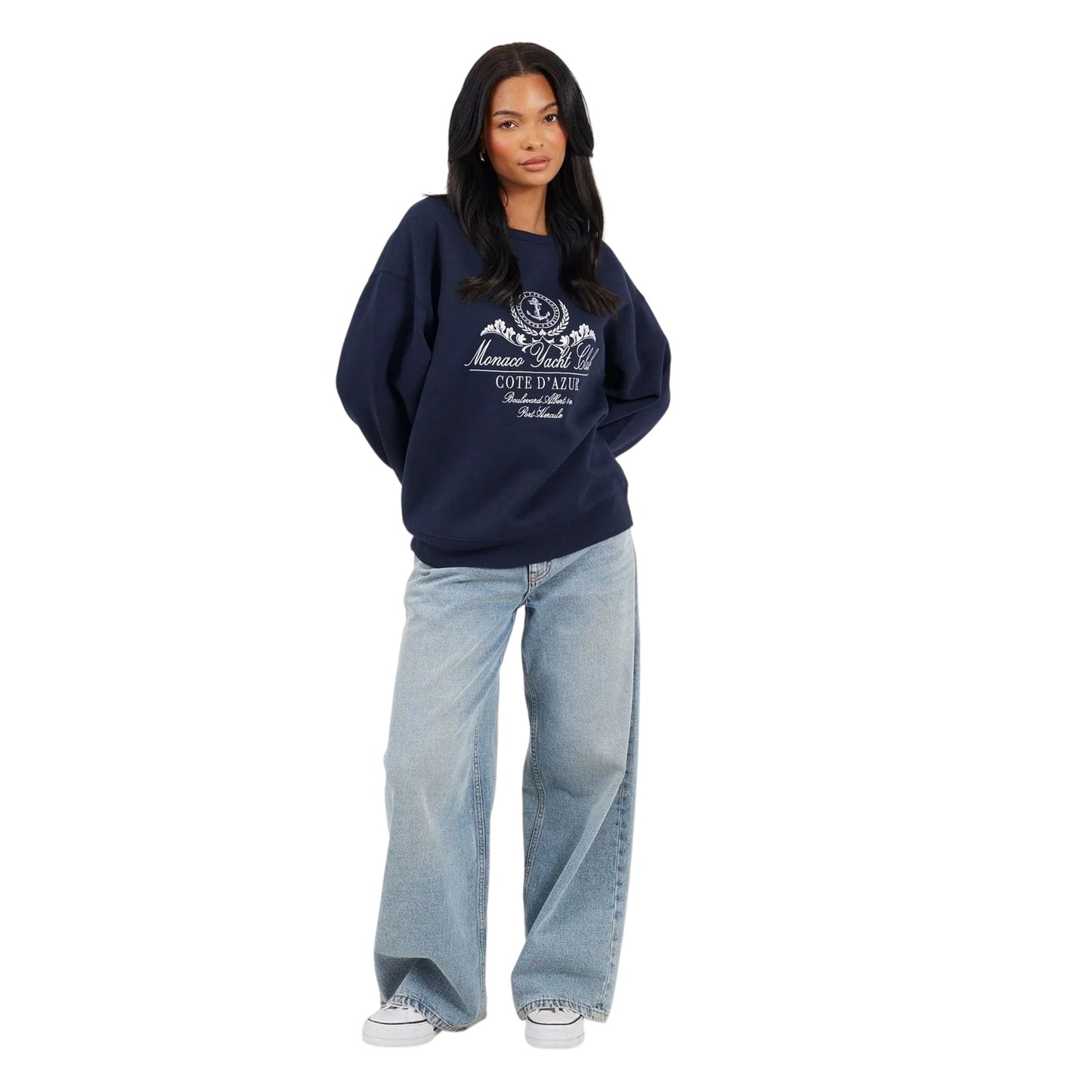 Navy-White - Lifestyle - Brave Soul Womens-Ladies Monaco Yacht Club Crew Neck Sweatshirt