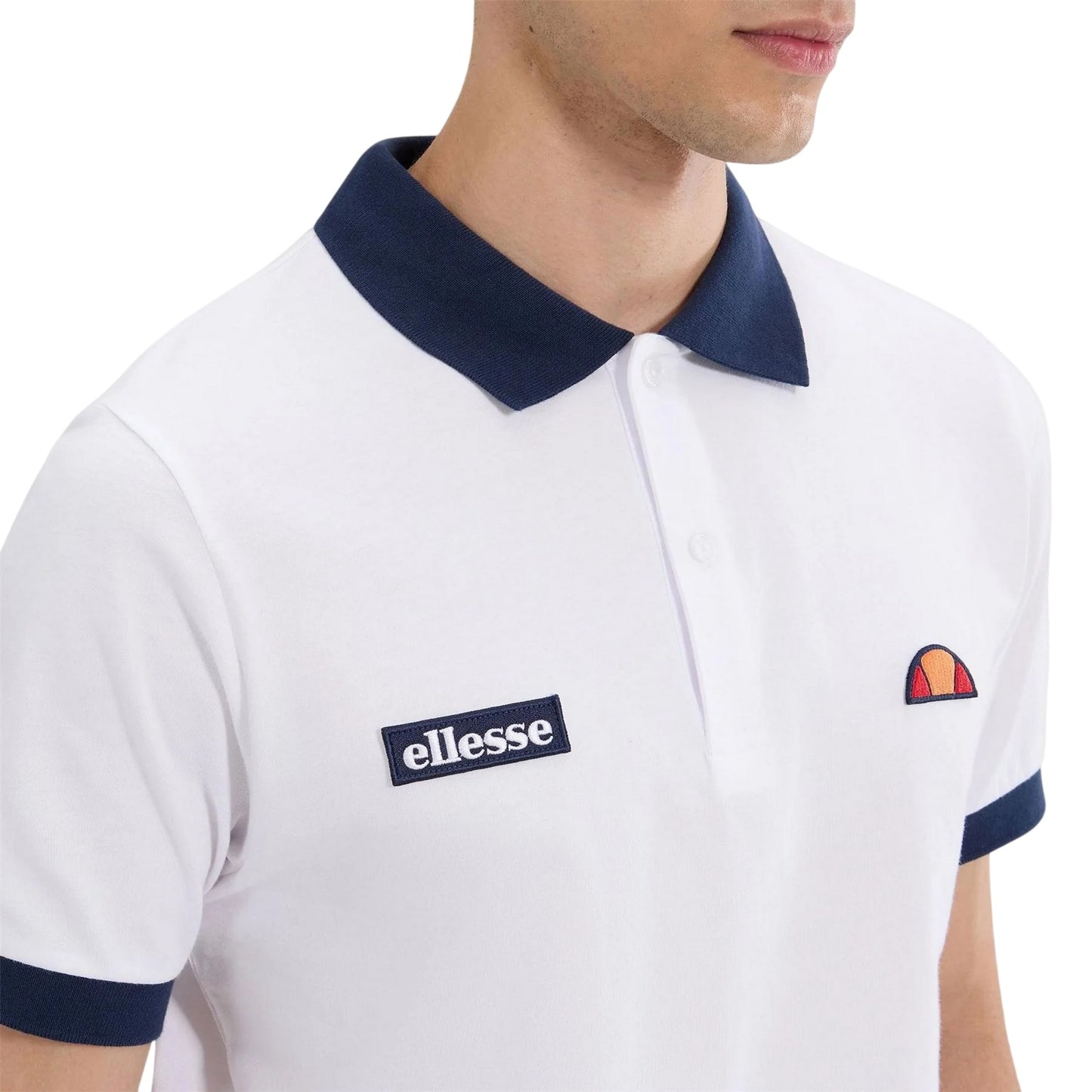 White-Navy - Side - Ellesse Mens Lessepsia Polo Shirt