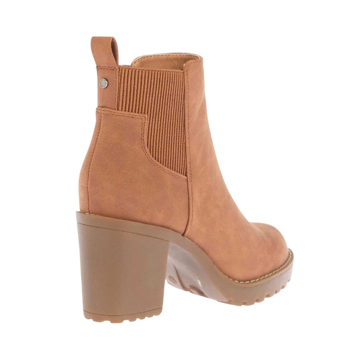 Cognac - Back - Only Womens-Ladies Faux Suede Block Heel Chelsea Boots