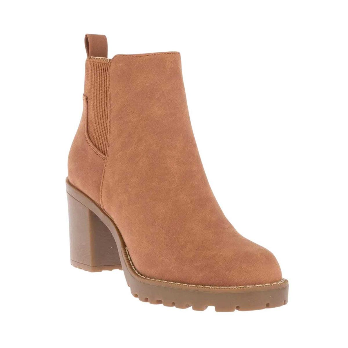 Cognac - Side - Only Womens-Ladies Faux Suede Block Heel Chelsea Boots