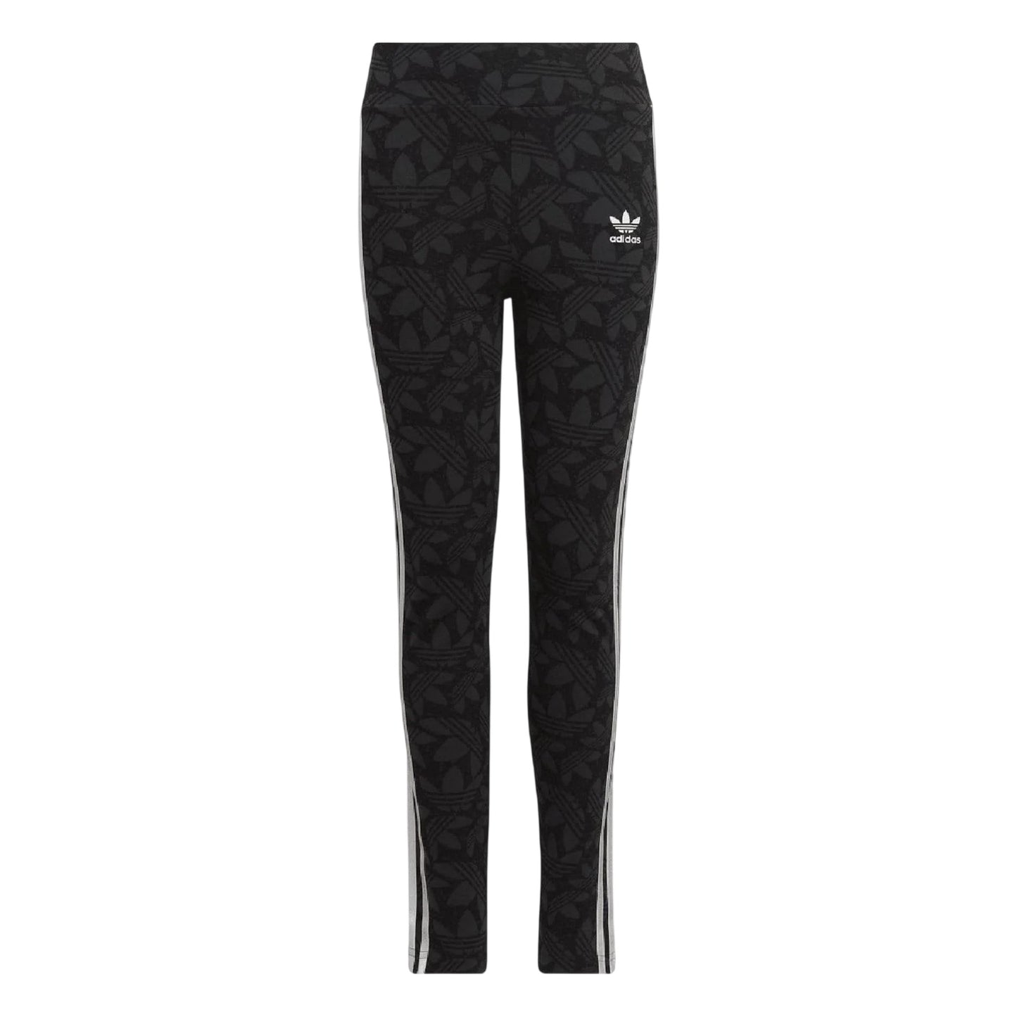 Grey - Front - Adidas Girls Waisted All-Over Print Leggings