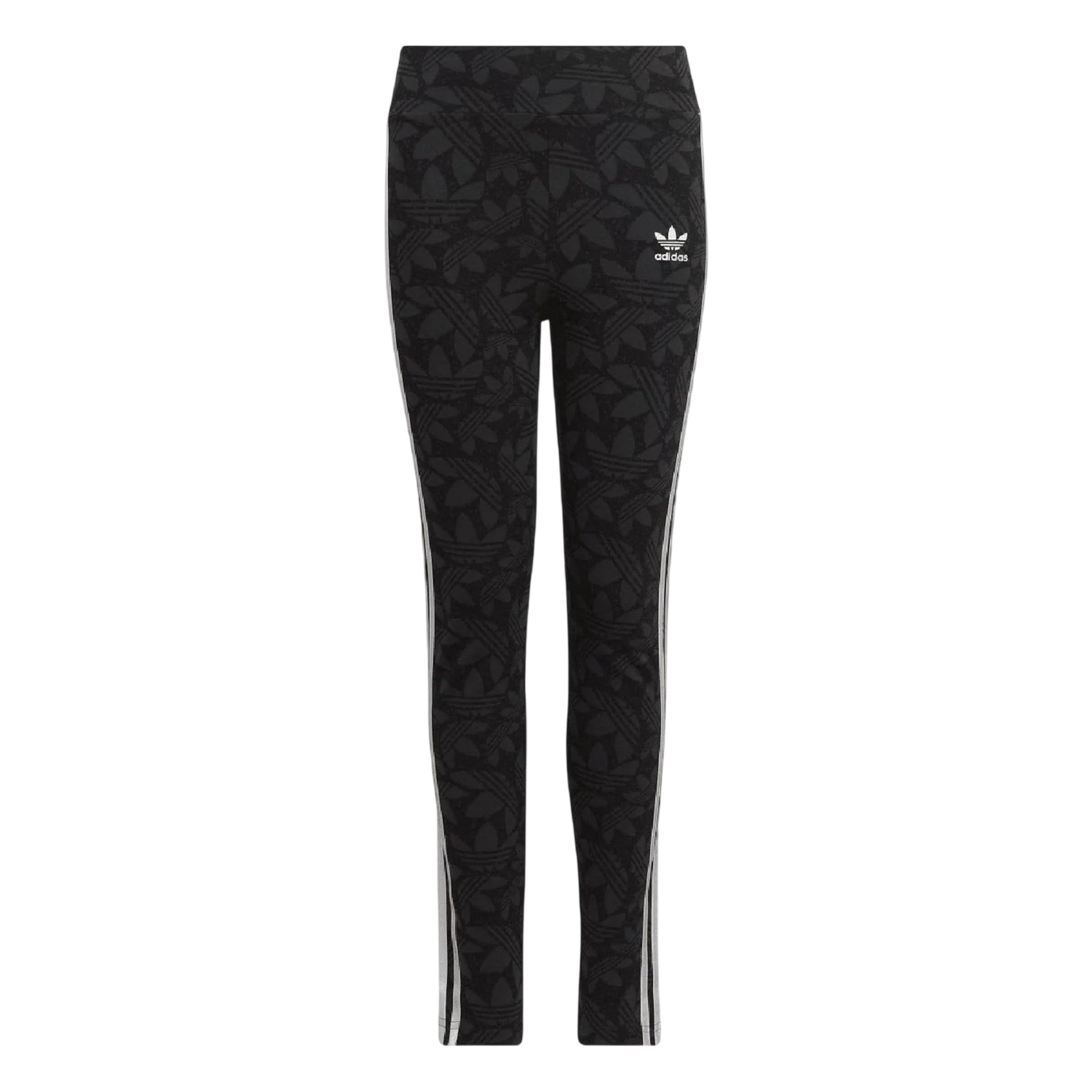 Grey - Front - Adidas Girls Waisted All-Over Print Leggings