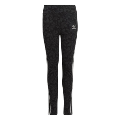 Grey - Front - Adidas Girls Waisted All-Over Print Leggings