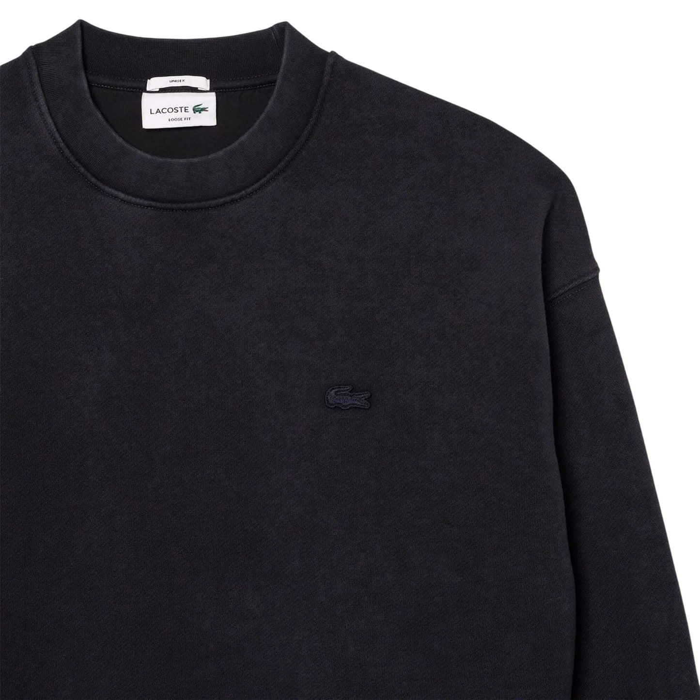 Black - Side - Lacoste Unisex Adult Washed Fleece Loose Fit Sweatshirt