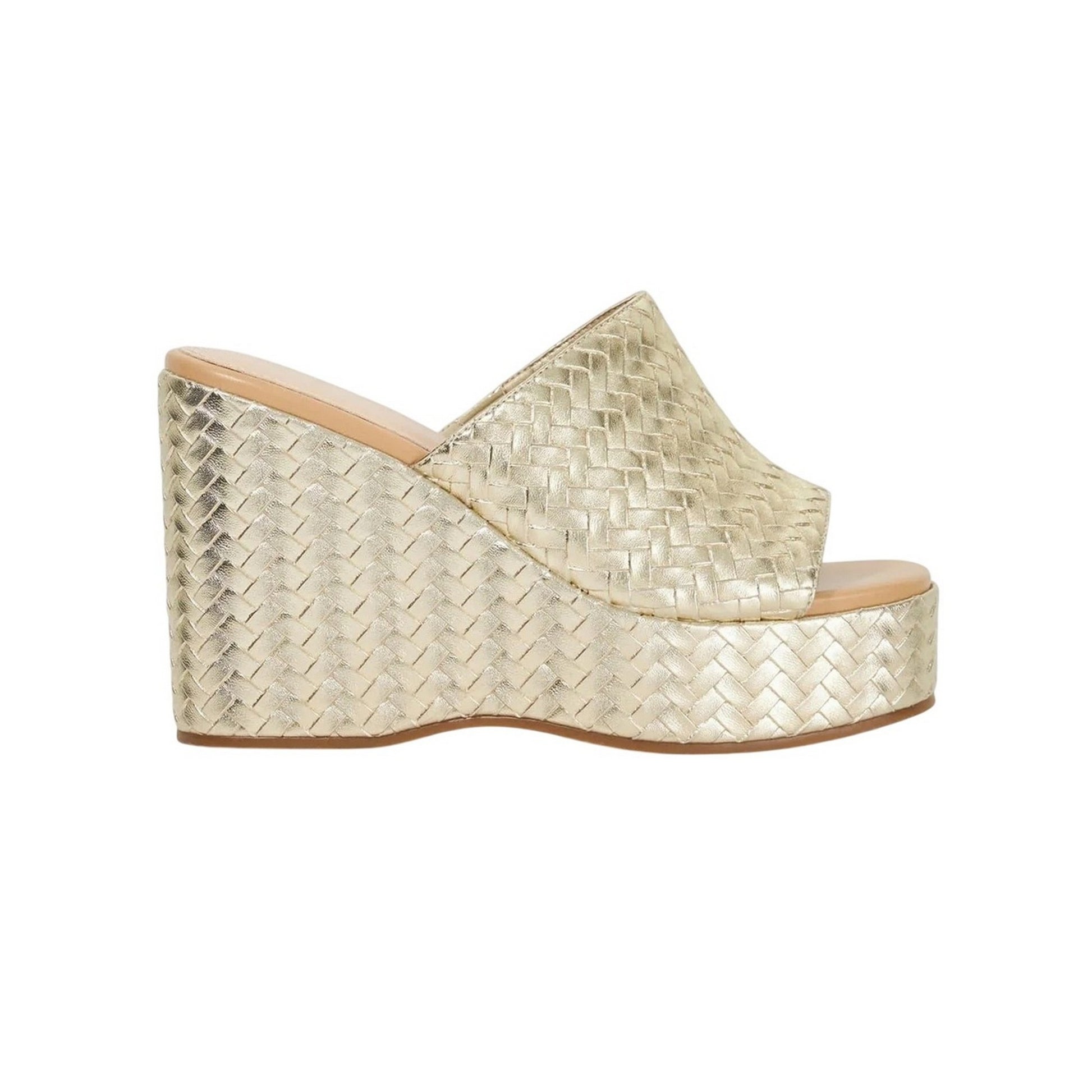 Gold - Side - Dune London Womens-Ladies Shuv Textured Wedge Sandals